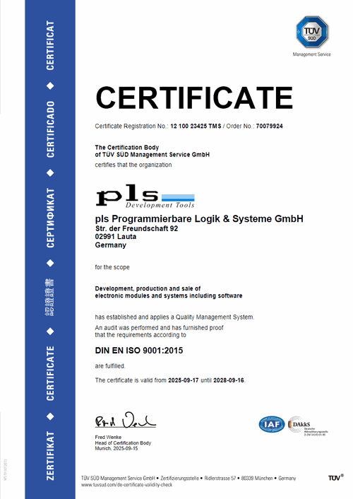 PLS Quality Management ISO 9001:2015 2025